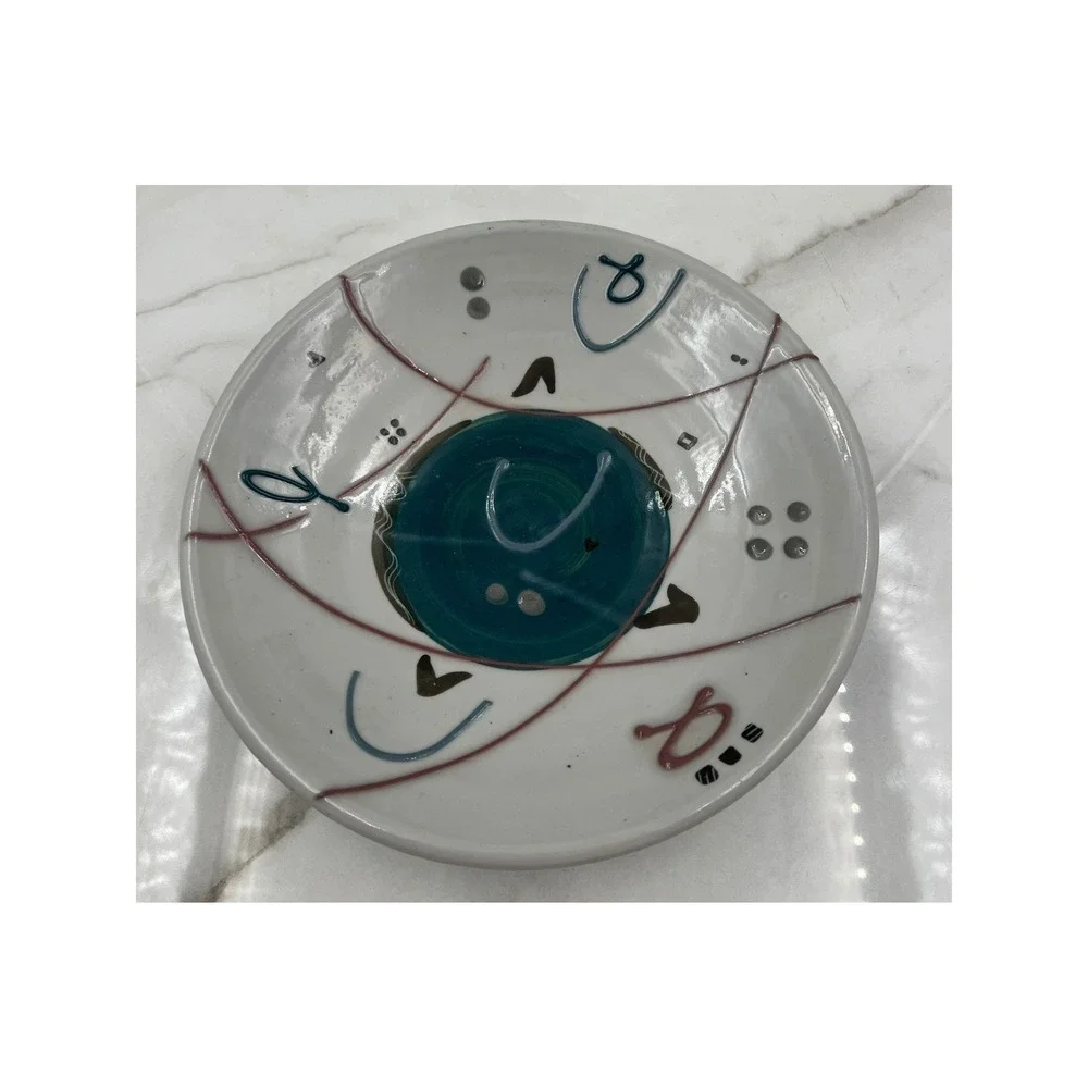 Klausner Studio Pottery Abstract Geometric Ceramic Bowl Post Modern 8.5in
